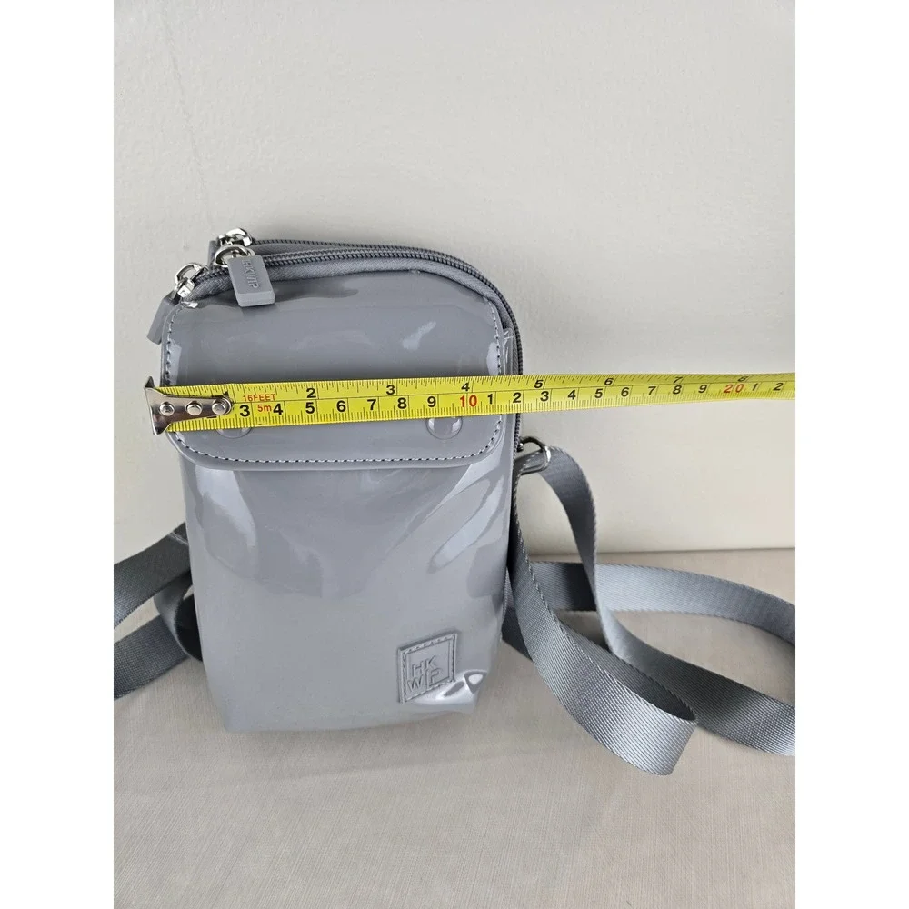 IHKWIP Grey Patent‎ Crossbody Phone Bag Small Messenger Travel Tech Organizer